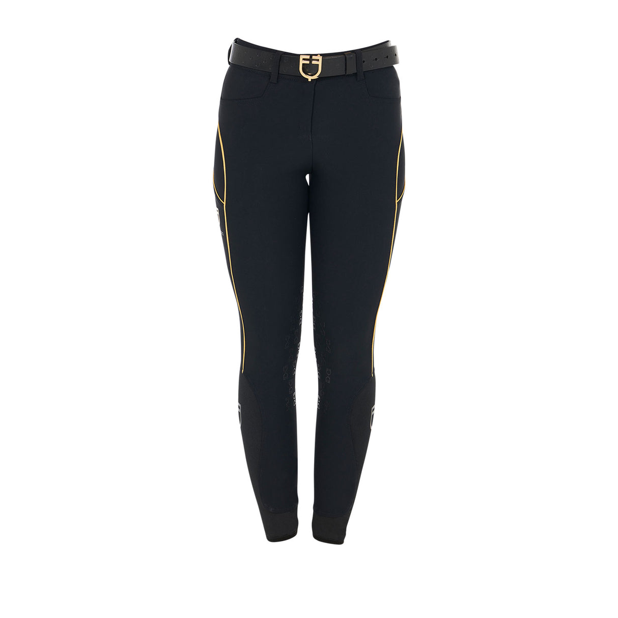 Equestro Women's Slim Fit Breeches With Knee Grip #colour_black