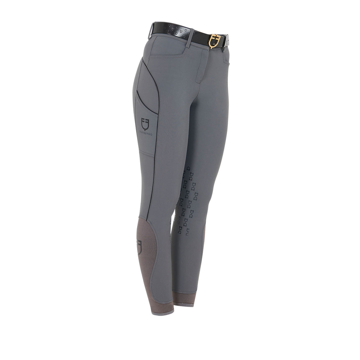 Equestro Women's Slim Fit Breeches With Knee Grip #colour_grey