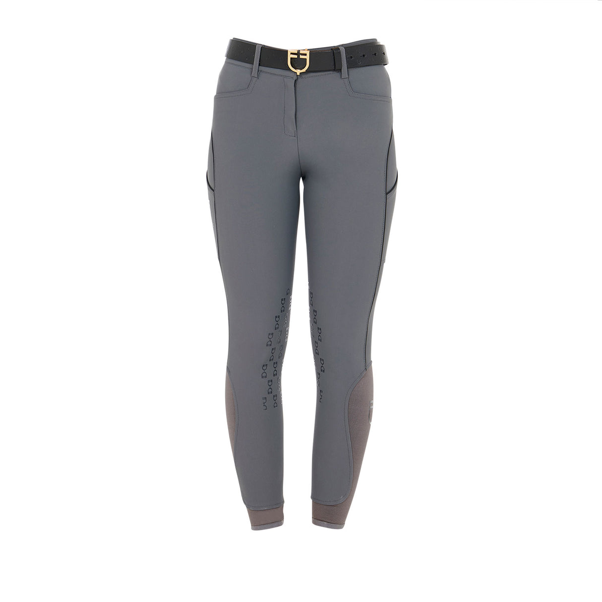 Equestro Women's Slim Fit Breeches With Knee Grip #colour_grey