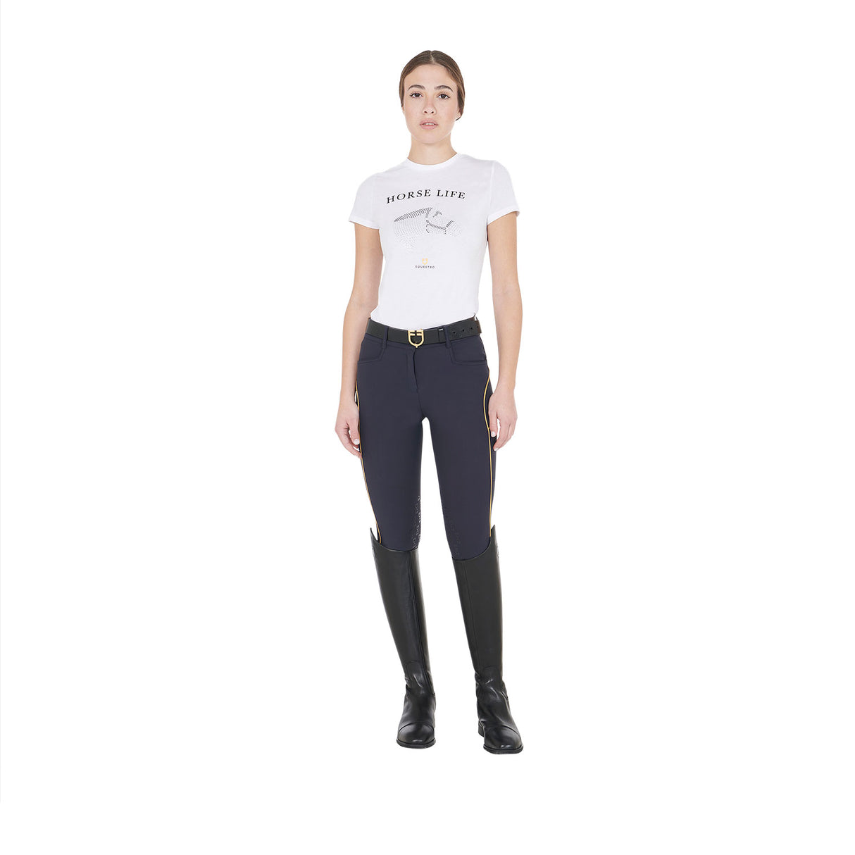 Equestro Women's Slim Fit Breeches With Knee Grip #colour_blue