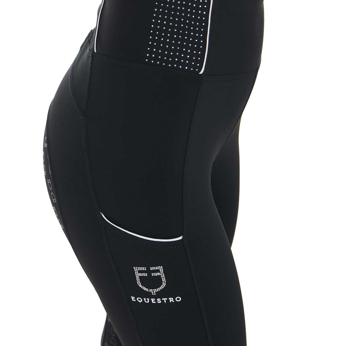 Equestro Women's Slim Fit High-Waisted Leggings with Rhinestones