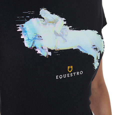 Equestro Women's Slim Fit Jump Print Cotton T-Shirt #colour_black