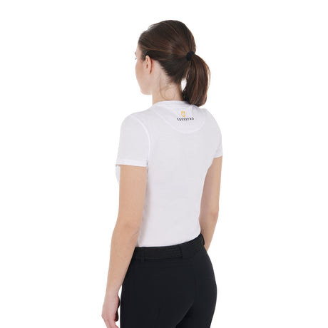 Equestro Women's Slim Fit Cotton T-Shirt Ready To Jump Print #colour_white