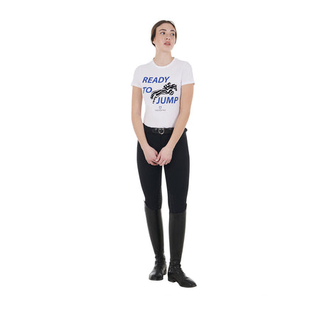Equestro Women's Slim Fit Cotton T-Shirt Ready To Jump Print #colour_white