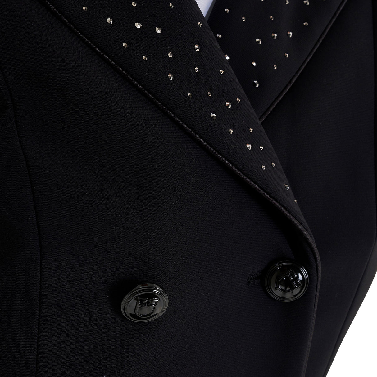 Women's tailocoat in technical fabric with rhinestones