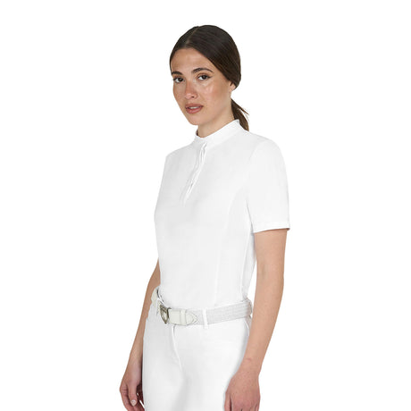Women's competition polo shirt with concealed button closure