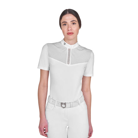 Women's slim fit competition polo shirt with silk-like fabric inserts