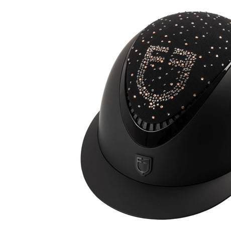 Equestro Matt Helmet With Wide Visor And Rhinestone Logo Homologation En 1384-2023 #colour_black