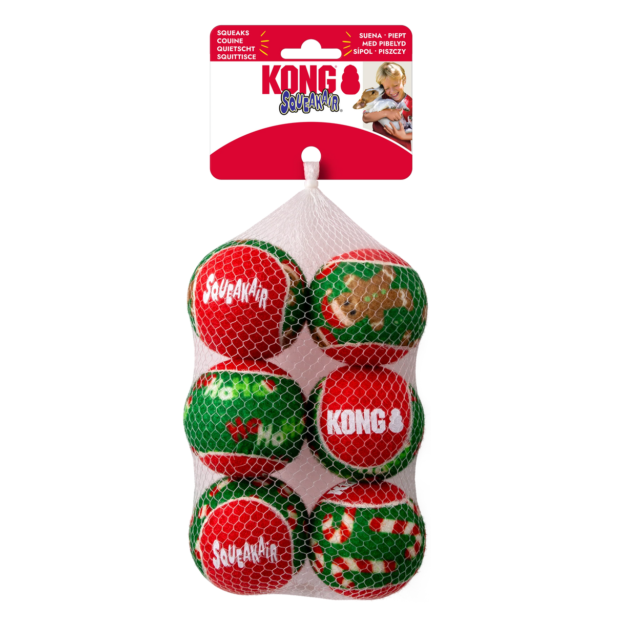 KONG Holiday SqueakAir Balls, 6er-Pack