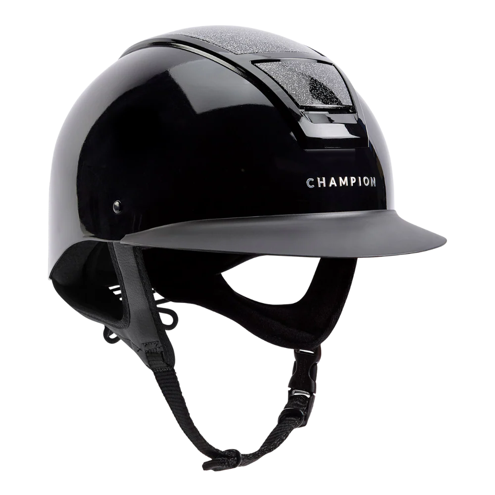 Champion Insight Glitter Round Wide Peak Riding Hat #colour_metallic-black-sparkle-black