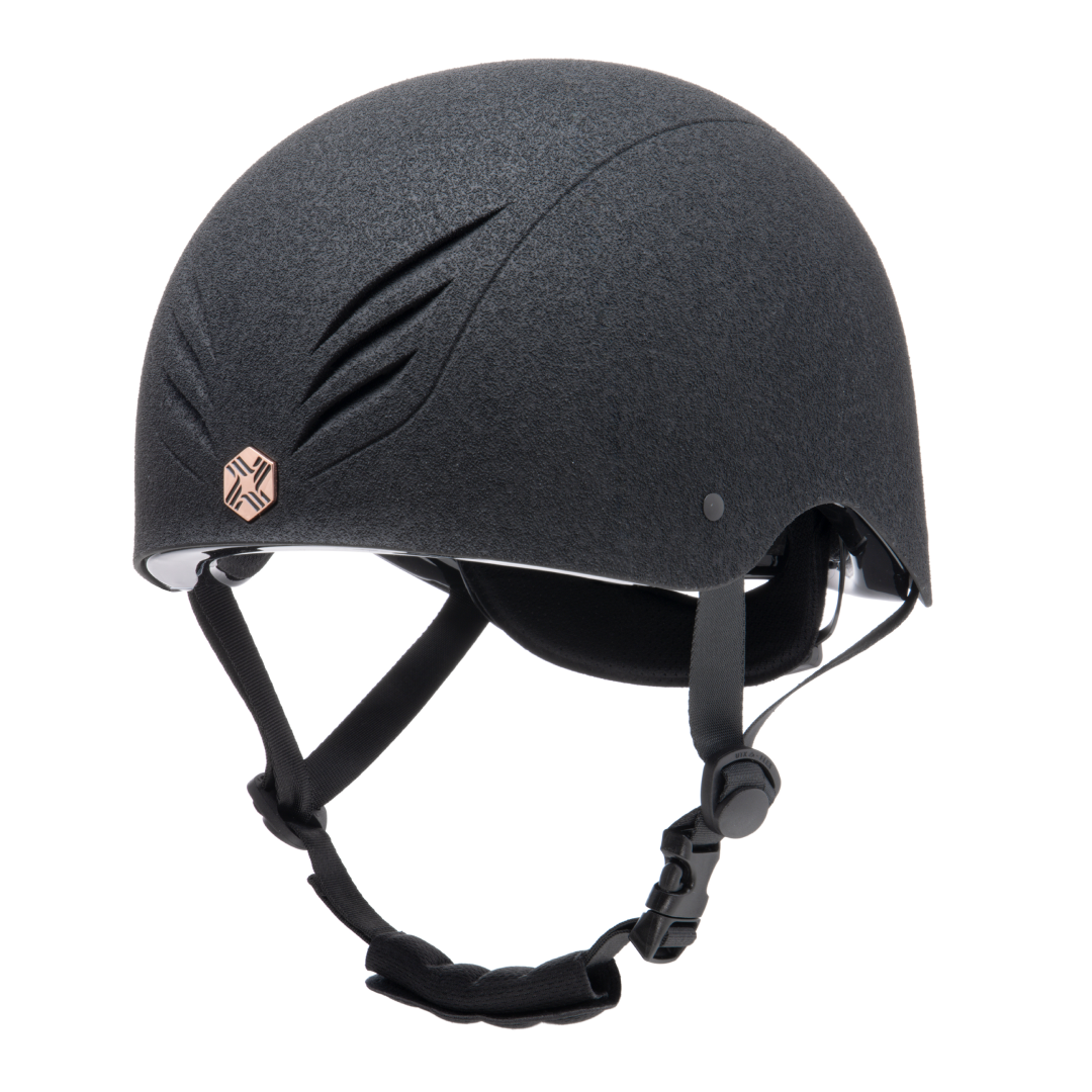 Charles Owen EQx Phoenix with MIPS Jockey Skull Helmet #colour_black-rose-gold