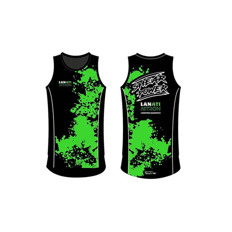 Lanati Astron Shearers Singlet #colour_black-lime-green