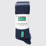 Cotton Work Socks Navy Multi (3 pack) - Full Length