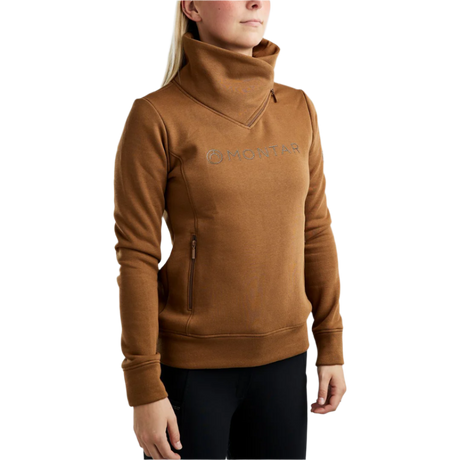 Montar MoNaja High Collar Sweatshirt with Gun Metal Crystal Logo #colour_toffee