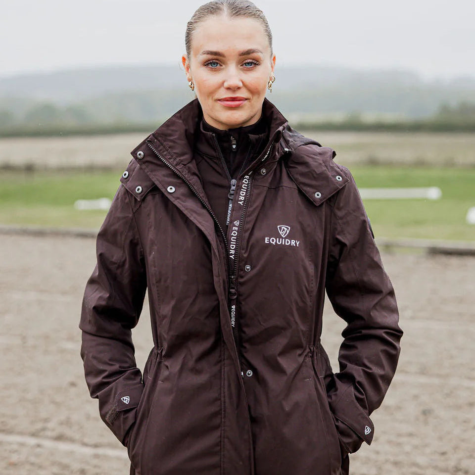 EQUIDRY Women's Bronte Riding Coat with Removable Hood #colour_brown