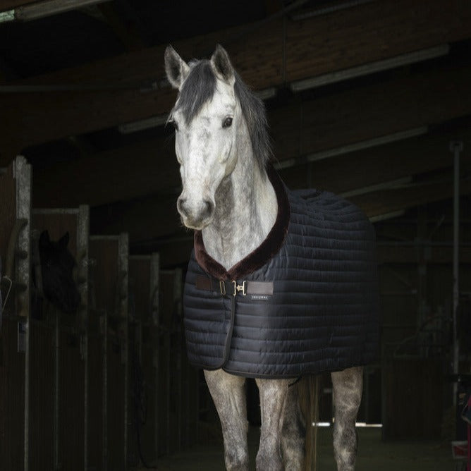 Equitheme Teddy Synthetic Sheepskin Lined Stable Rug #colour_black-brown