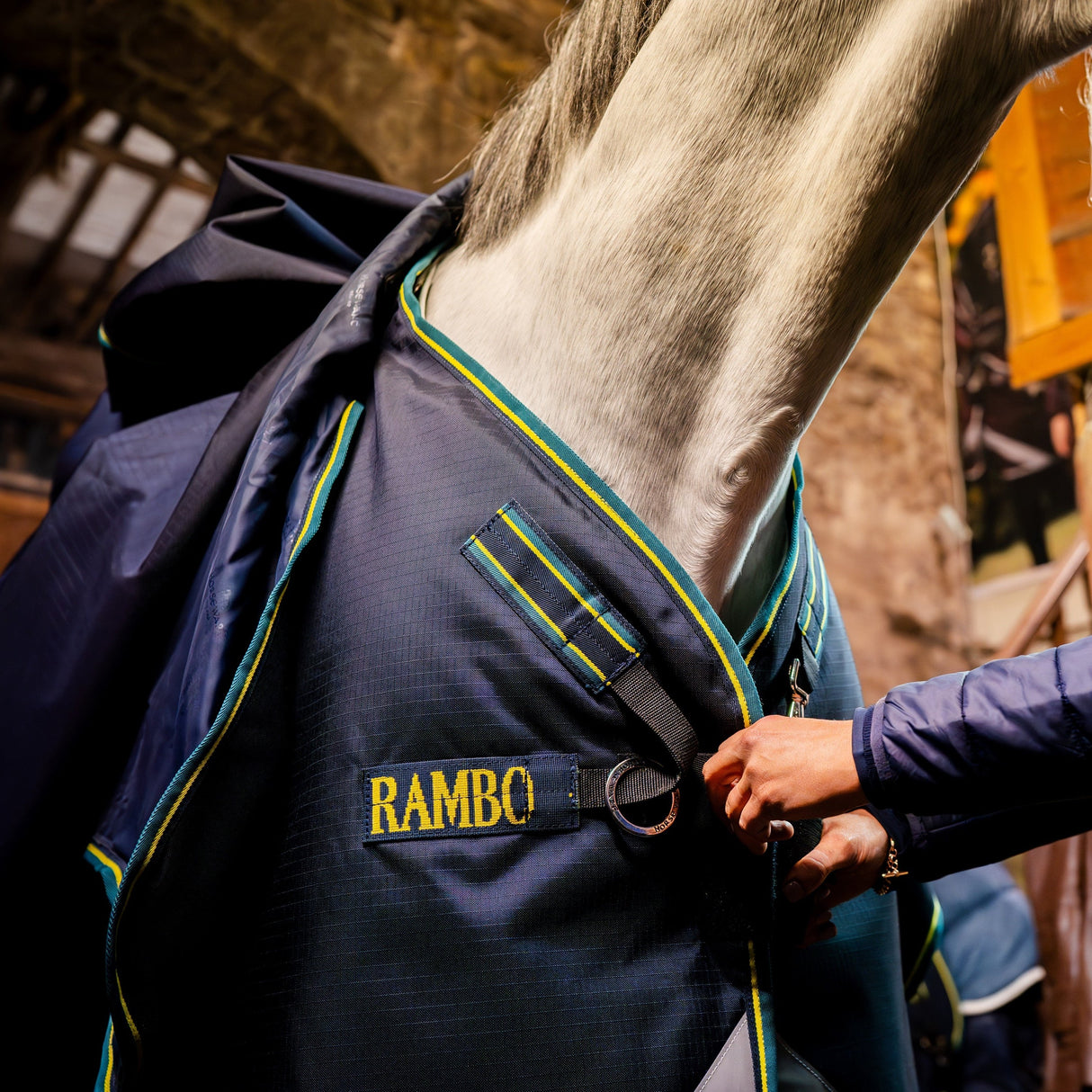 Horseware Ireland Rambo Duo Force 2.0 #colour_navy-teal-yellow-navy