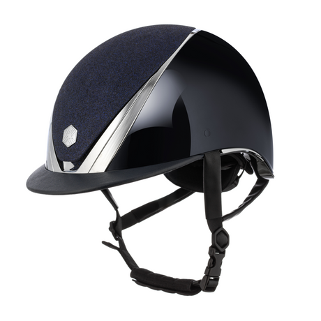 Charles Owen Hyda Sparkly with Mips riding hat in Navy Gloss/Chrome, side view