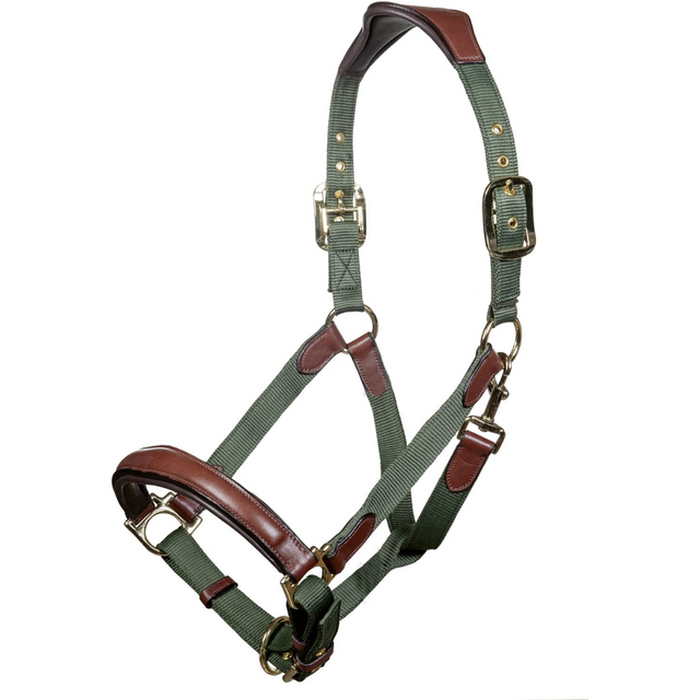 HKM Luna Leather & Nylon Head Collar #colour_green-brown