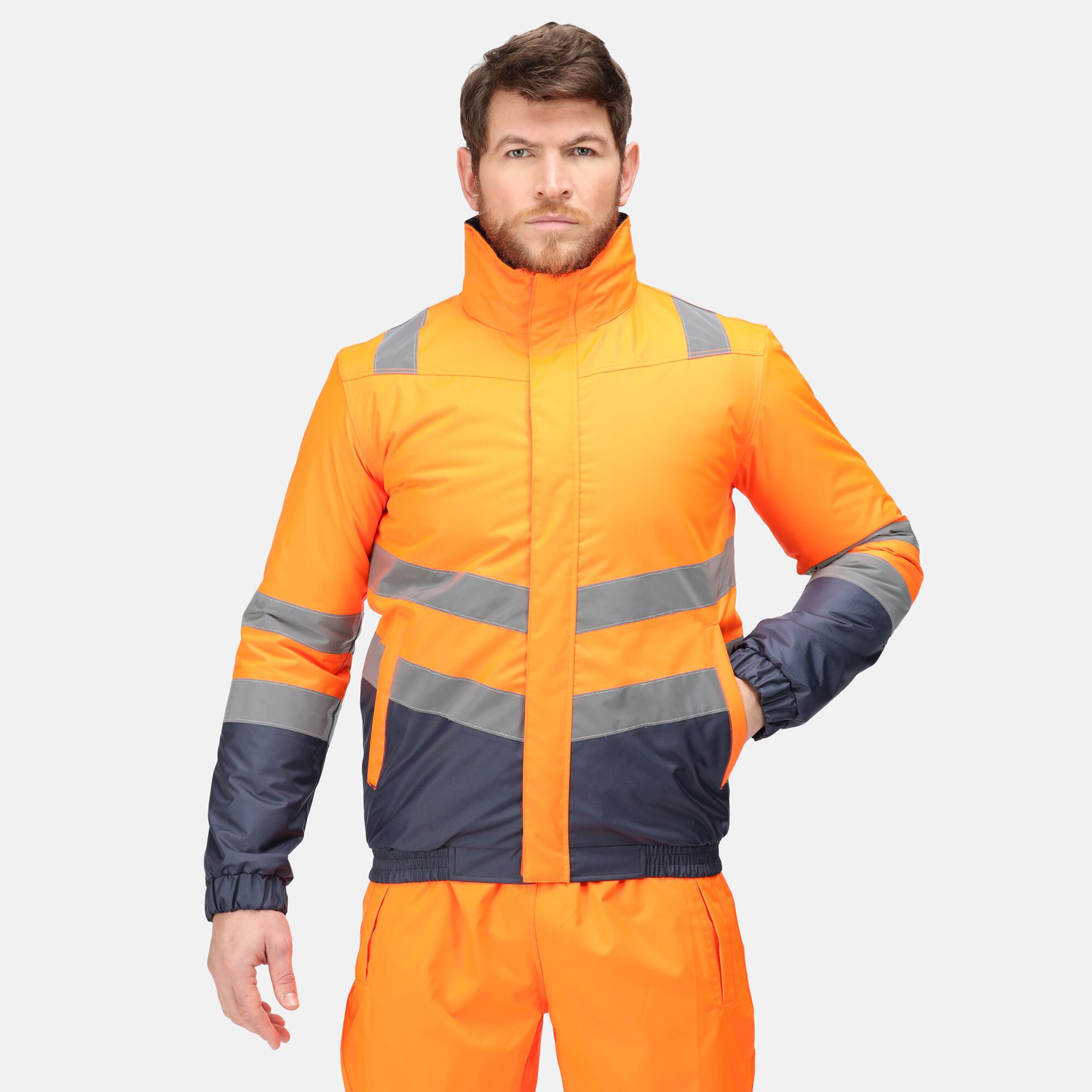 Regatta Professional Pro Hi-Vis Bomber Jacket #colour_orange-navy