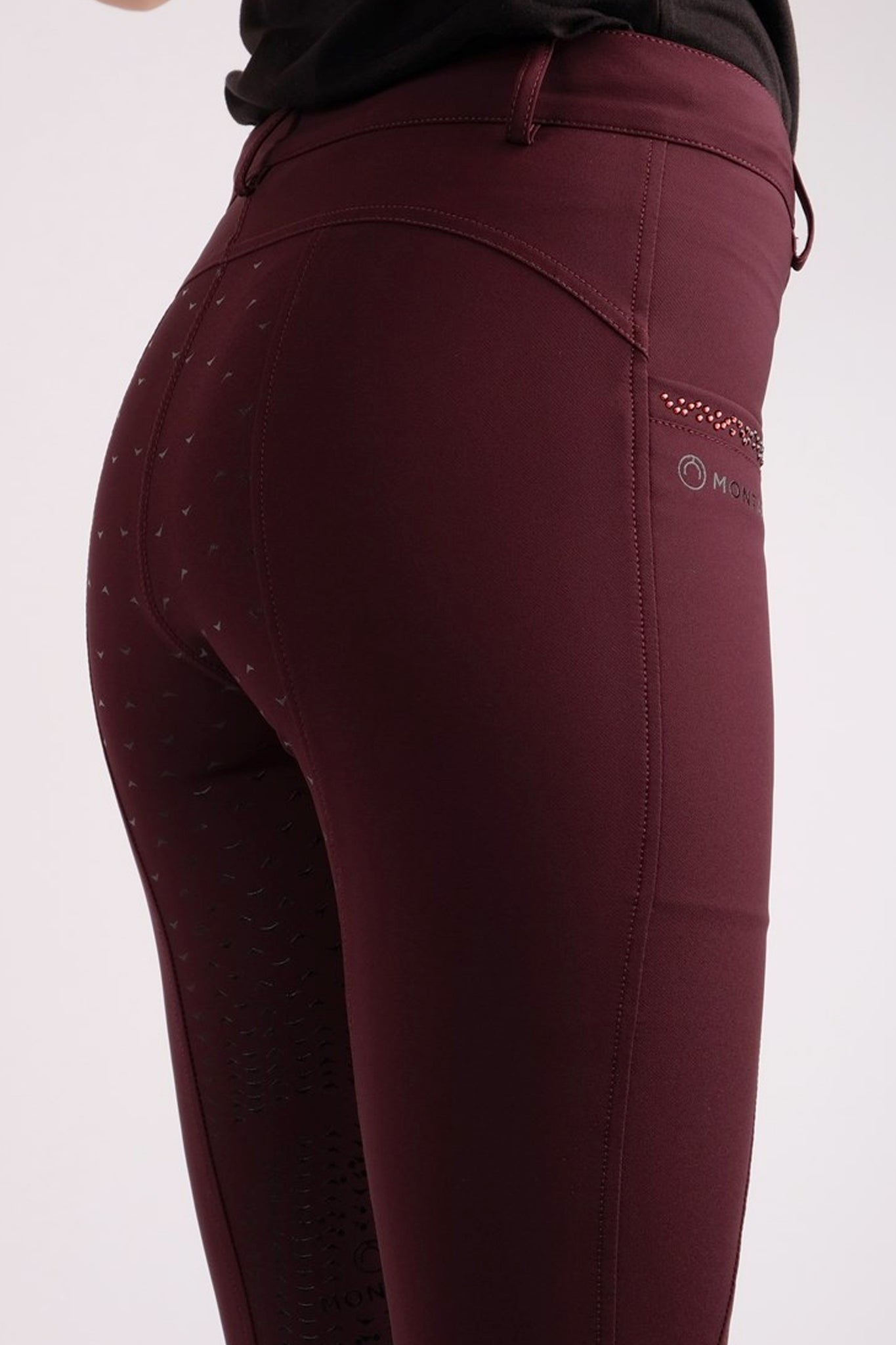 Montar Junior Crystal Detail Full Grip Adjustable Breeches #colour_plum